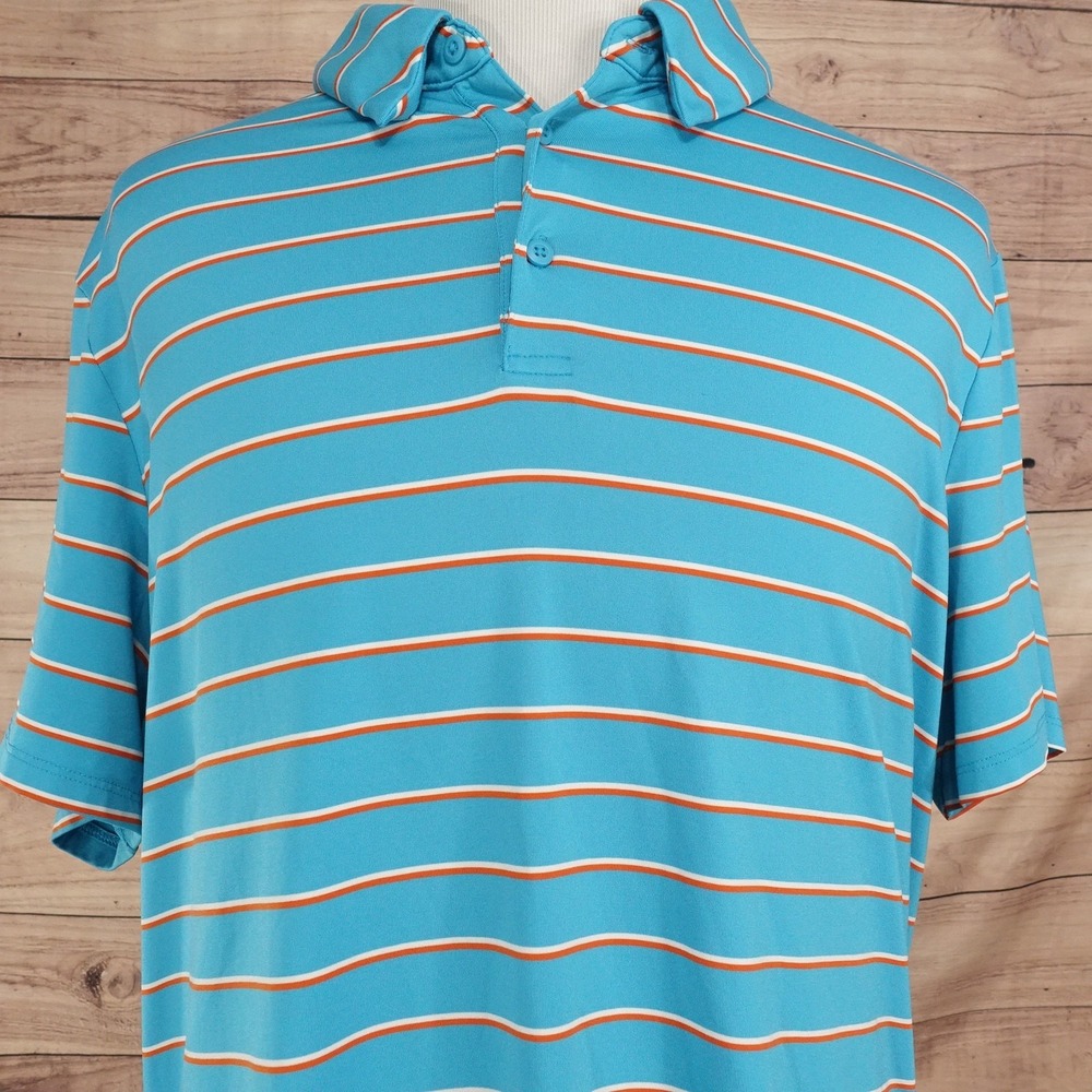 All In Motion Polo Shirt Mens 2XL Blue Polyester Spandex Striped Jersey Golf